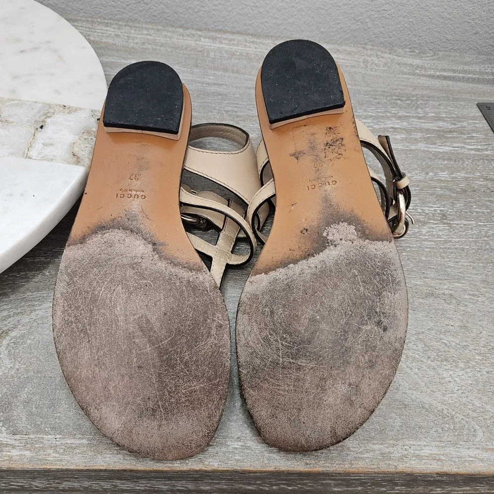 Gucci Brown Leather Thong Sandals Size 37 - US 7 - Picture 9 of 10